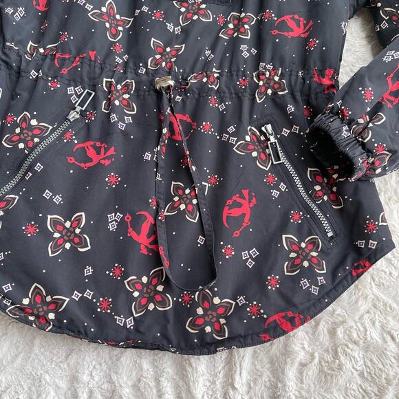 LL Bean Ski pullover anorak jacket shell coat snowflake‎ skiier boho black red S - Picture 8 of 17